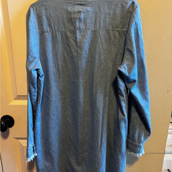 Zilcremo Women Denim Button Down Shirt Dress Long Sleeve Distressed Jean Sz L - Picture 13 of 15